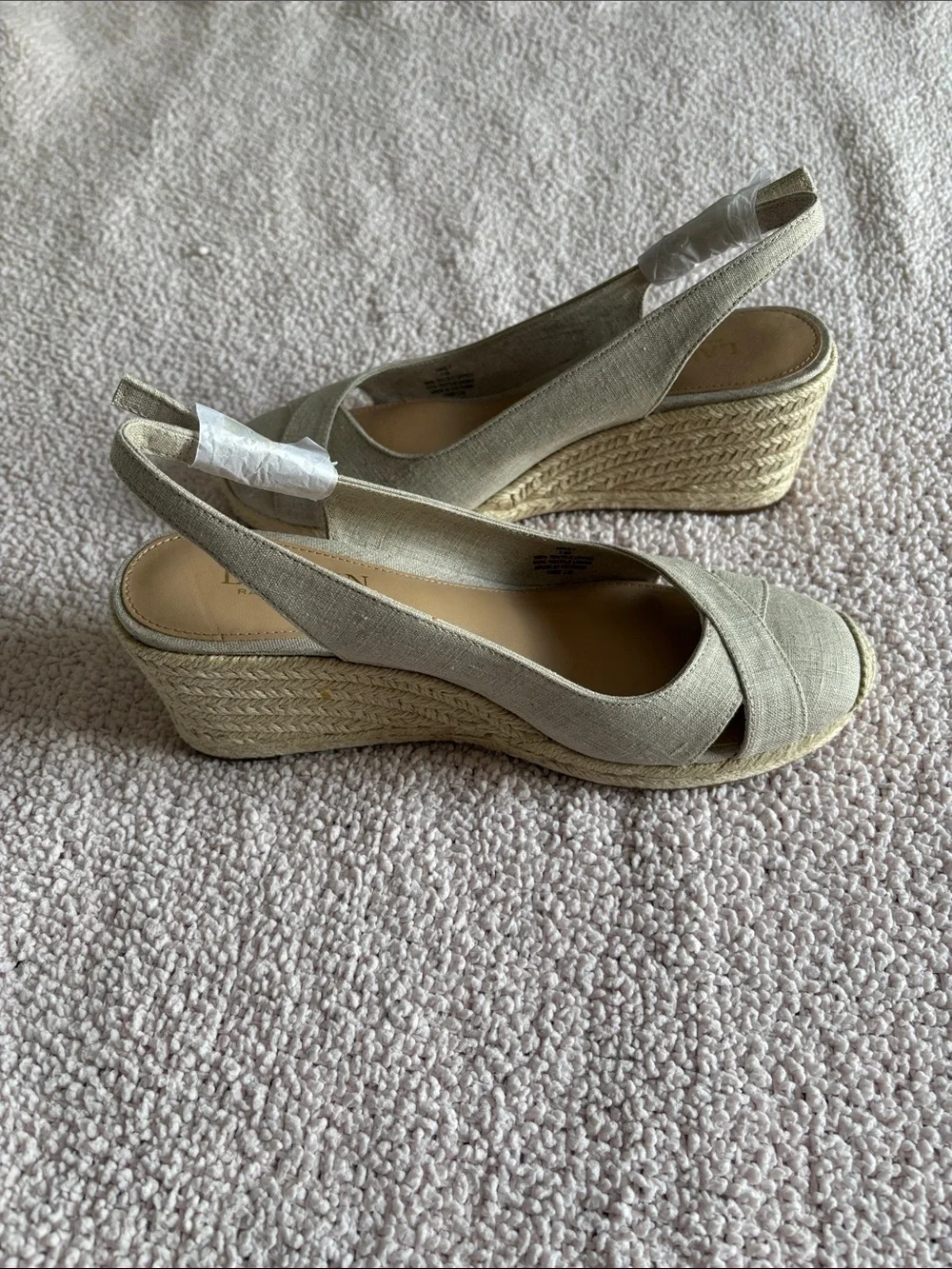 Lauren Ralph Lauren Linen Slingback Espadrille Wedges in Beige